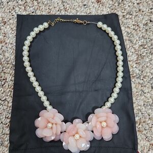 Elegant Pearl and Pink Flower Necklace